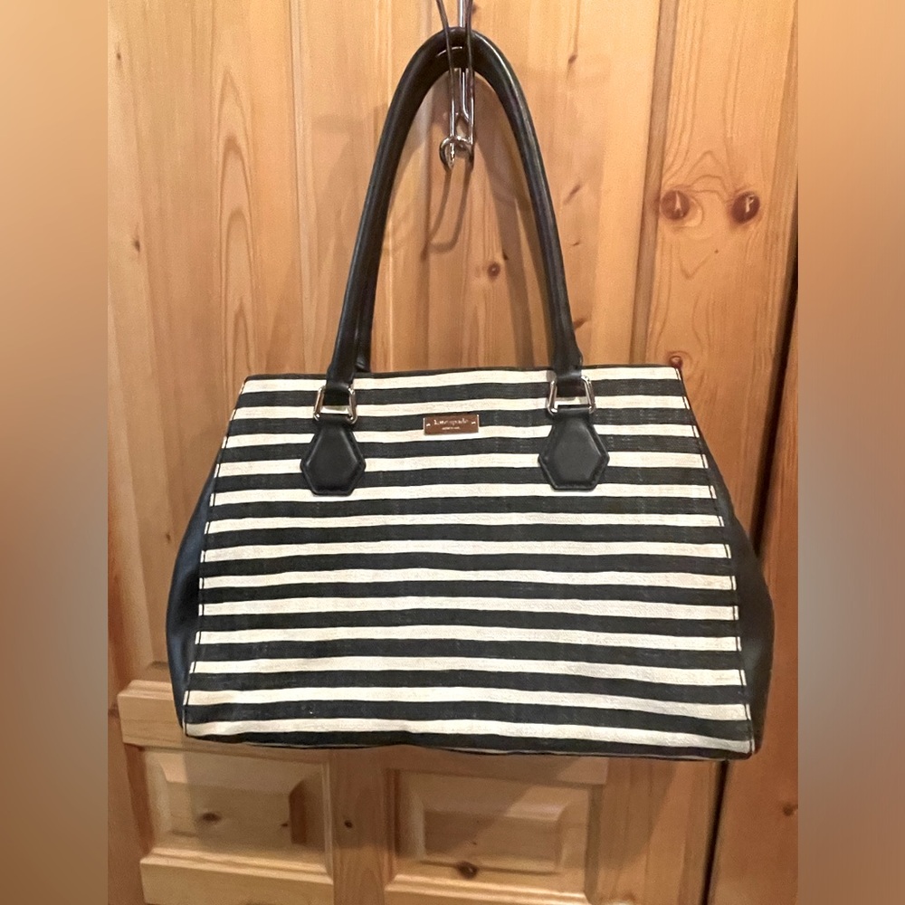 Kate Spade canvas black and white striped bag.
